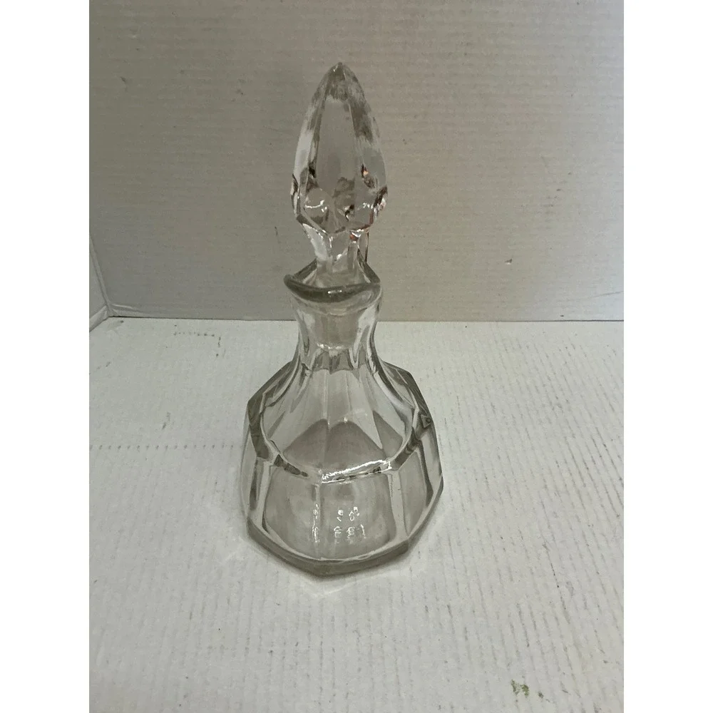 Vintage Glass Cruet Decanter with Stopper Clear Paneled Small 5.5in